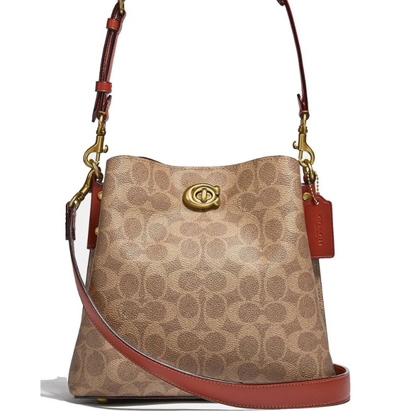 NWT Coach Willow Small C3890 Bucket Bag In Tan/Rust Signature Canvas Orig Pkg
